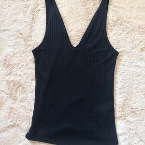 NWT Black Ribbed V-Neck Women's Sleeveless Tank Top